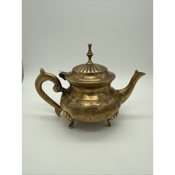 Brass Tea Pot Vintage Brass Tea Kettle Set Teapot India Cooking & Serving - Picture 2 of 12